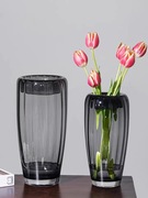定制现代翻口透明玻璃花器插花花瓶摆件家居客厅电视柜简约餐桌装