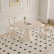 岩板圆餐桌家用网红小户型，极简法式奶油风圆形，现代简约餐桌椅饭桌