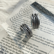 韩国潮流男款开口戒指情侣银色，镂空复古指环，嘻哈做旧缠绕个性戒指