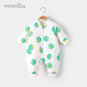 婴儿连体衣宝宝衣服保暖夹棉加厚3-6个月爬服薄棉睡衣秋冬装棉衣
