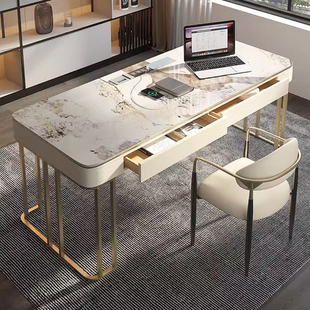岩板书桌意式轻奢现代简约卧室，家用书房办公桌写字台电脑桌椅组合