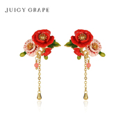 juicygrape原创设计轻奢小众虞美人耳钉长款珐琅，花朵耳环女法式