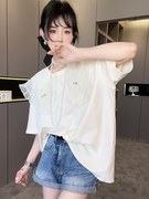 RR fashion 短袖T恤女2024夏季心形网纱拼接披肩中长款上衣