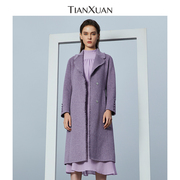 天轩商场同款秋毛呢外套，女紫色复古减龄大码羊毛大衣tfde258