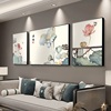 新中式荷花客厅装饰画大气中国风沙发背景墙，挂画三联禅意茶室壁画