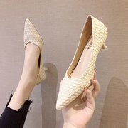 气质高跟鞋女2024春季韩版尖头浅口单鞋，女式细跟中跟时装女鞋