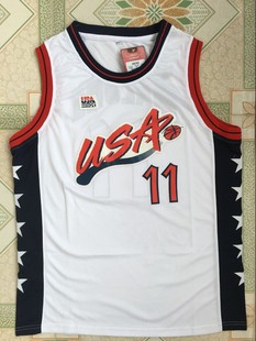 1996亚特兰大美国梦三卡尔·马龙USA11号深蓝色白色刺绣篮球服