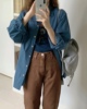 现！韩国东大门女装 2023秋冬季 翻领排扣纯色金属扣衬衫