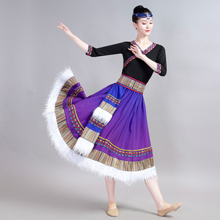 藏族舞蹈演出服装女广场舞大摆裙蒙古舞练习裙少数民族服装表演服