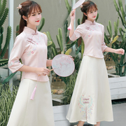 复古民国改良汉服女中国风唐装旗袍套装中式日常茶艺民族学生裙子
