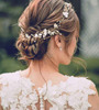 新娘造型发饰唯美小花朵珍珠发链长款发带盘发饰品编发装饰女头饰