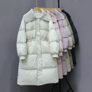 韩版中长款针织娃娃领羽绒服，女2023年冬季加厚显瘦白鸭绒(白鸭绒)外套