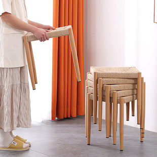 现代简约家用餐凳手工编织金属绳编高凳仿藤编餐椅凳梳妆成人白色