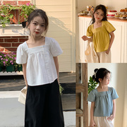 女童短袖娃娃衫夏装韩版小衫，中大童短款上衣纯棉，t恤儿童衬衫套装