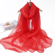 丝巾女百搭纱巾，春夏季围巾超大红色，加长款薄款夏款洋气时尚披肩