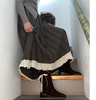 蕾丝羊毛长裙韩国2023秋冬森系文艺风竖条纹半身裙子