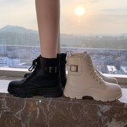 马丁靴女夏季薄款2023年厚底，针织瘦瘦增高春秋，短靴英伦风靴子