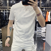 高端夏季t恤男欧美潮流，休闲烫钻个性，圆领修身丝光棉透气短袖
