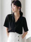 货2024韩范黑色雪纺衬衫，女短袖宽松百搭设计感长袖气质上衣