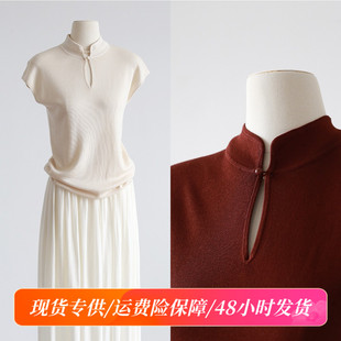 新中式立领天丝薄款针织衫设计感复古飞飞，袖气质款修身显瘦上衣女
