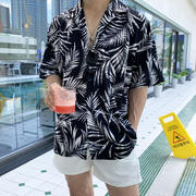 夏威夷风泰式古巴领花衬衫男短袖胖子高级感冰丝大码衬衣雅痞男装