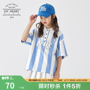 日本livheart女童条纹polo衫夏季2024儿童短袖t恤女大童夏
