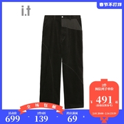 it 5cm/FIVECM男装宽松直筒拼接长裤2023冬季复古有型6101F3L