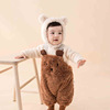 婴儿冬款双面绒熊耳朵(熊，耳朵)连体衣背带裤宝宝，冬装毛毛吊带包屁衣+帽子