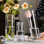现代简约玻璃花瓶透明直筒，水养水培富贵竹马，醉木落地插花装饰摆件