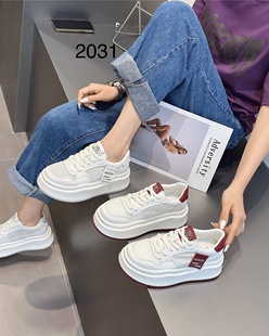 展风2024夏单网真皮厚底熊猫，鞋女软底舒适小白，鞋休闲鞋女2031