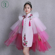 童旗袍2022童装可拆卸立领短款模特走秀演出服中国风裙女公主