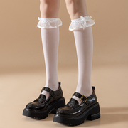 日系jk丝袜子女蝴蝶结蕾丝花边及膝袜黑色白色，小腿袜夏季薄款长袜