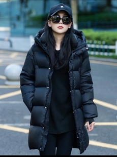黑色羽绒服女装冬季2023中长款韩版小个子，白鸭绒(白鸭绒)加厚保暖外套