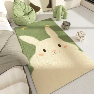 仿羊绒儿童地毯卧室床边毯卡通绿色可爱儿童房榻榻米房间厚地垫冬