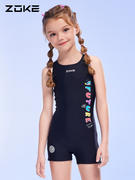 洲克儿童泳衣女童连体平角女孩专业训练zoke保守青少年大童游泳衣