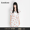 bebe夏季系列女士波点玫瑰翻领系带收腰茶歇裙印花连衣裙350004