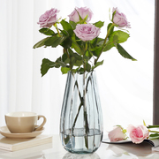 欧式创意大号玻璃花瓶，透明水培富贵竹，百合竖条花瓶客厅插花摆件