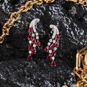 太府珠宝18K金钻石镶嵌天然红宝石流苏耳环个性时尚天然彩宝耳饰
