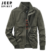 jeep吉普秋冬季男士夹克衫，立领纯棉多袋大码水洗，工装外套休闲夹克
