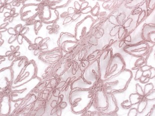 重工精致粉色网纱盘花，刺绣钉珠亮片，蕾丝面料礼服连衣裙时装布料