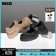 MIO米奥春季圆头小皮鞋中跟纯色单鞋厚底鞋复古通勤玛丽珍女鞋