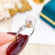 DIY珍珠配件 G18K黄金珍珠戒指空托 镶嵌指环女款 配7-10mm正圆珠