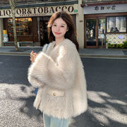 韩版短款小香风皮草羽绒服女2023冬季加厚显瘦减龄白鸭绒外套