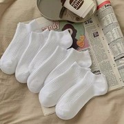 黑白色袜子男女短袜，春秋款浅口纯棉双针透气夏季薄款纯色情侣船袜
