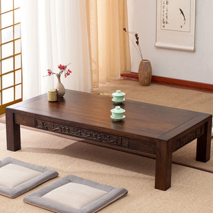 高档仿古雕花榻榻米茶几实木飘窗桌中式榆木炕桌现代日式