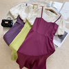 拼接圆领紫色雪纺连衣裙宽松短袖，气质长裙子，时尚休闲洋气d￥20