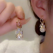 韩版蝴蝶结珍珠耳环，设计感网红吊坠，耳坠银针耳饰女