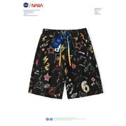 NASA短裤男士夏季宽松直筒沙滩裤青少年潮牌五分裤纯棉薄款花裤子
