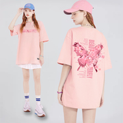 粉色正肩短袖t恤女奶系原创设计童趣，纯棉休闲百搭夏季上衣服高街