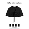 ngminimalism黑色时髦坎肩，小西装女夏中袖短款系带披肩外套